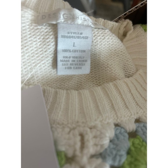 Design History Crochet Puff Sleeve Cotton Sweater Size large NWT Granny Square - Picture 10 of 10